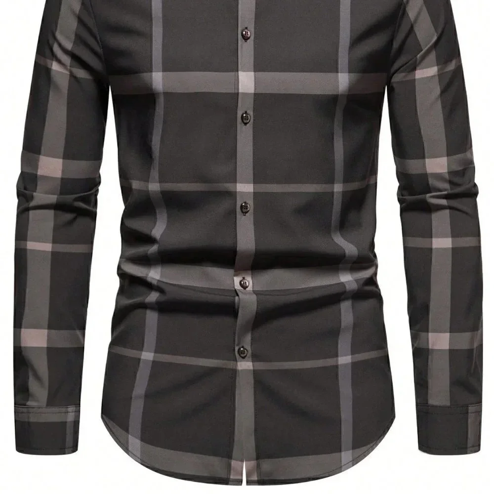Black Casual Mens Plaid Print Shirt - Picture 4 of 5